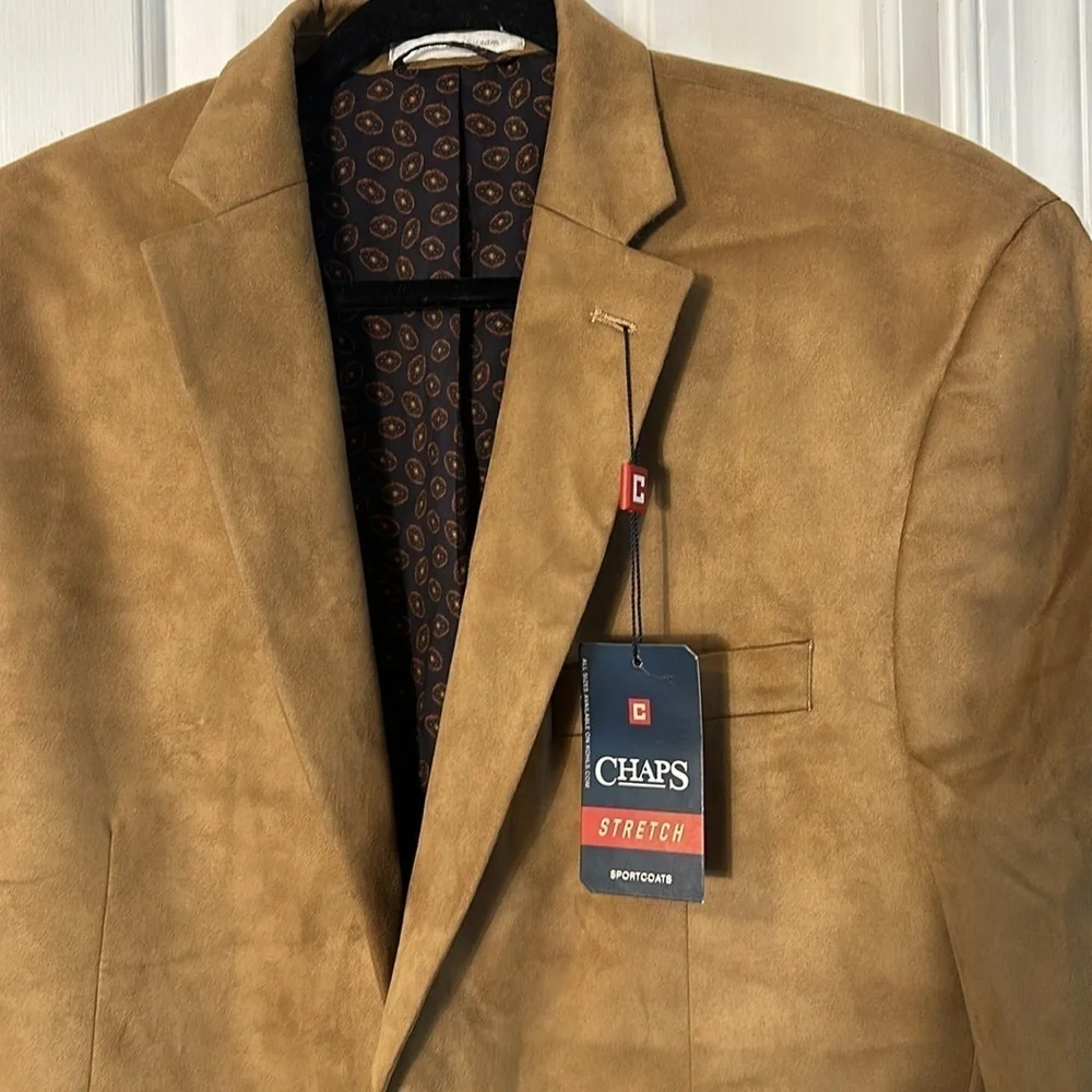 NWT Men’s Chaps Classic-Fit Faux-suede Stretch Sport Coat Size 44 Long